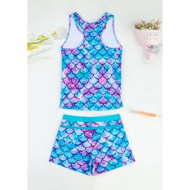 PROALLO Girls Bathing Suits Two Piece Vest Style Swimsuit with Boyshort Tankini Swimwear