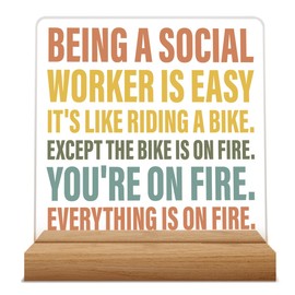 Social Worker Gift Ideas - Social Worker Desk Decor - Gifts for Social Worker - Being a Social Worker Is Easy Acrylic Sign Keepsake Present Home Office Decor 4 x 4.2 Inches