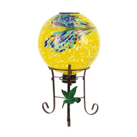YELENEW 10" Diameter Solar Gazing Ball and 8.5" Metal Stand Indoor Outdoor Glass Globe Sphere Yard Art Ornament Solar Gazing Balls for Garden,Lawn,Porch,Patio Gardening Gift for Women(Yellow)