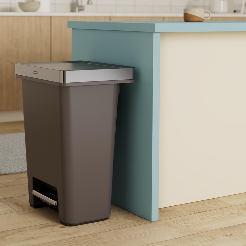 Rubbermaid Premier High-Capacity Step-On Trash Can, 19 Gallon, Single or