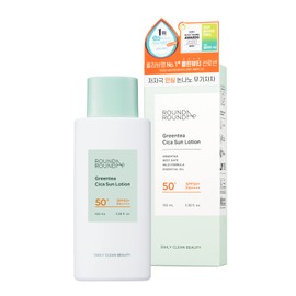 ROUND A'ROUND Green Tea Cica Sun Lotion SPF 50 (3.38 oz, 100ml) | Reef Safe, Daily, UV Protection, No White Cast, Moisturizing, Soothing, Weightless Sunscreen