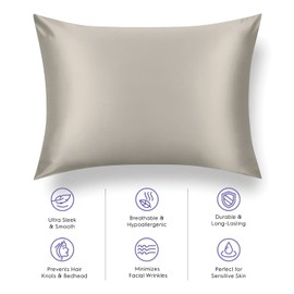 Tafts Silk Pillow Cases - 22mm 100% Pure Mulberry 6A Silk Pillowcase for Hair & Skin with Zipper Closure, Cooling, Natural, Organic, Double Sided Silk Pillow Case (Taupe, King 20x36, 1pc)