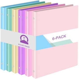 Fulmoon 6 Pack Plastic 3 Ring Binder Assorted Colors Economy Flexible Binder Round Ring Presentation Binders with Pocket for Office School Meeting(Multicolor, 1 Inch)