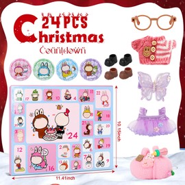 Advent Calendar 2025 Doll Clothes Set, 24-Day Christmas Countdown Clothes and Accessories for 17cm Plush Dolls, Cute Dress Up Outfit Set for Boys Girls Christmas Holiday Gift(No Dolls)