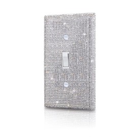 Silver Shiny Rhinestones Wall Plates Bling Single Toggle Light Switch Cover Plate Crystal Decorative Diamond Outlet Covers Decor for Home Bedroom Kitchen