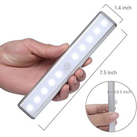 MOSTON Moston 2er Set 10 LED USB Wiederaufladbar Magnetisch Bewegungsmelder Nachtlicht,auto EIN/AUS Schrankbeleuchtung,tragbar schnurlos kleben Irgendwo fr Schr?nke Kleiderschrank(Silber Schranklicht)