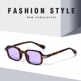 EJDHA Vintage Women Sunglasses Tortoiseshell Clear Lenses Rectangle Design Outdoor Sunglasses with UV Protection, Leopard/Purple, Unit size