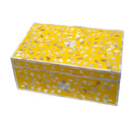 HANDMADE ENTARO Decorative Storage Box Of Mother Of Pearl Inlay Floral Design Wooden Storage Box For Home Decoration For Living Dining & Bedroom (Yellow_9x6x3.5 inch)