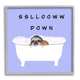 Stupell Industries Slow Down Baby Sloth Bubble Bath Lavender Purple, Designed by Ashley Singleton Gray Framed Wall Art, 12 x 12, White