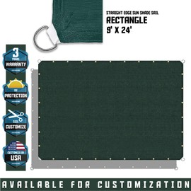 TANG Sunshades Depot 9'x24' Straight Side Sun Shade Sail 180GSM Green Patio Rectangle Shade Fabric Shelter Deck Dock Carport Driveway Pergola Cover Outdoor Backyard Deck 3 Year Warranty