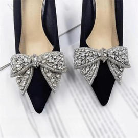 SAFITOYA 2 Pcs Crystal Rhinestone Bow Patches Shoe Charms, Knot Bow Appliques for Wedding Shoes Charms and Brooches