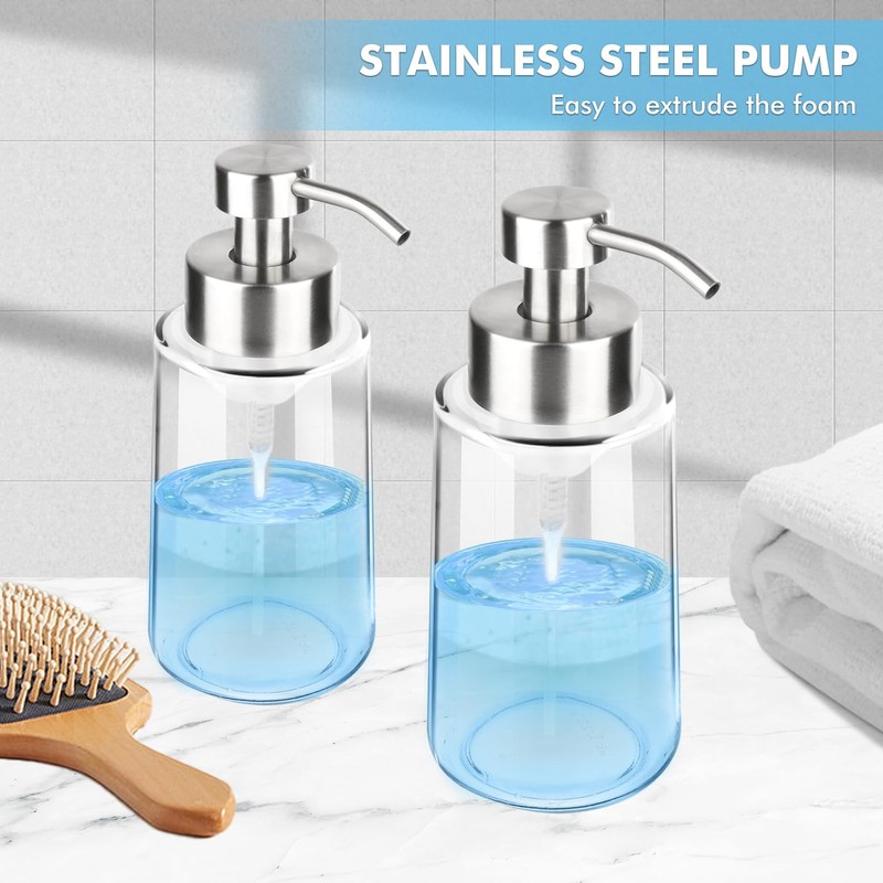 GLUBEE Thick Glass Soap Dispenser with Rust Proof Stainless Steel
