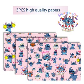Blue Wrapping Paper, 3 PACK Present Wrapping Paper 70x50cm Birthday Gitf Wrap Perfect for Birthday Party Kid gitfs (Pink)