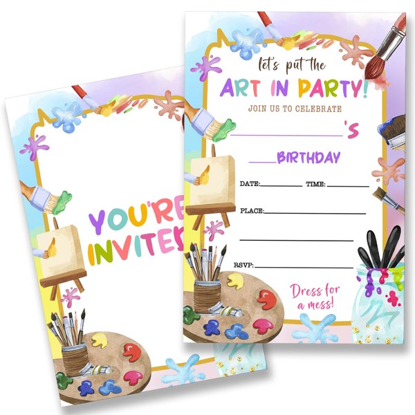 QZJ Art Painting Birthday Party Invitations Supplies with Envelopes Set