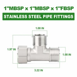 TAISHER 2PCS 304 Stainless Steel 3 Way Right Flexible Movable Tee Connector, 1" MBSP x MBSP x FBSP for Sprayer, Angled Valve, Shower Arm