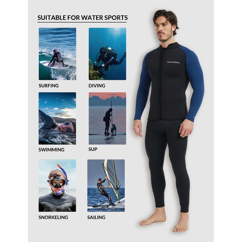 Lemorecn Adult’s 3mm Wetsuits Jacket Long Sleeve Neoprene Wetsuit Top