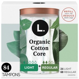 L. Cotton Tampons Light/Regular Absorbency Multipack, Contains an Organic Cotton Core, Made Without Synthetic Pesticides, or Fragrances, 84 Count (2 Packs of 42)