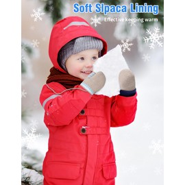 Becellen Infant Mittens, Warm Thick Toddler Winter Gloves with Lanyard, Cute Anti-Scratch Baby Knitted Gloves for 0-3 Years Boys Girls, beige