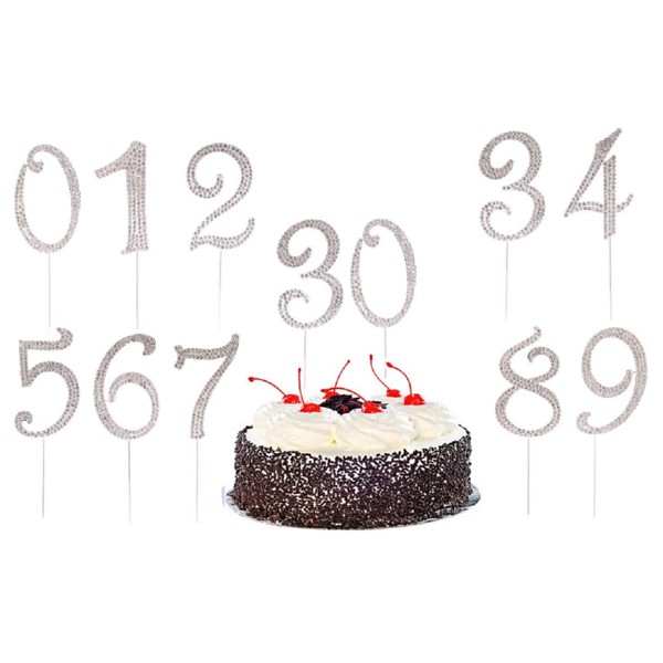 zmgmsmh - Decoración de tarta de cumpleaños con número 30 para mostrar años 30 o números de edad Adornos de diamantes de imitación plateados para decoración de fiestas, bodas y aniversarios (30 números, plateados)