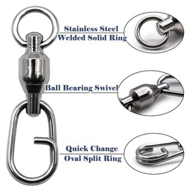 9KM DWLIFE Ball Bearing Fishing Swivels with Split Rings 25Pcs High Strength Snap Swivels Quick Connector Fishing Tackle for Saltwater (Size1#_25pcs)