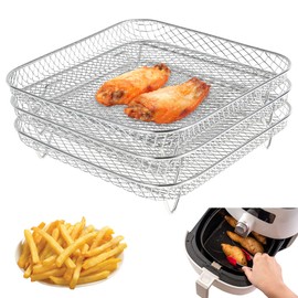 US Air Fryer Racks Three Layer Stackable Dehydrator Racks Stainless Steel Square Air Fryer Basket Tray Air Fryer Accessories Fit for 5.8QT Air Fryer and 7.5L-8L Square Air Fryer(Graphic payment)