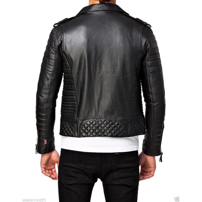 DECIMAL Men's Black REAL Lambskin Leather Biker Jacket VINTAGE GENUINE