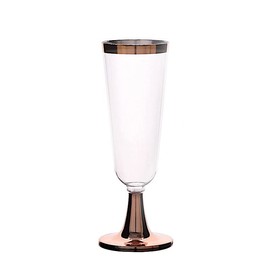 Balsa Circle 12 pcs 5 oz Clear Rose Gold Rim Plastic Party Champagne Flutes - Disposable Wedding Event Catering Tableware Supplies