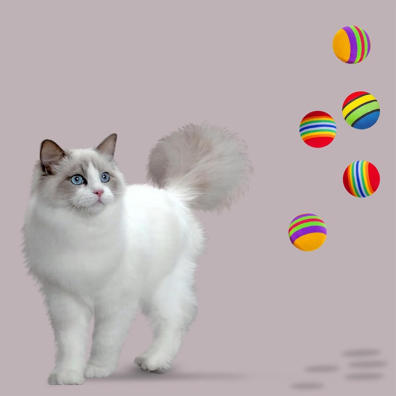 Rumyve 12 Pcs Rainbow Cat Toy Balls - Interactive Indoor