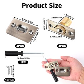 Ball Door Catch with Screwdriver, 4 Pack Adjustable Roller Ball Door Catches, 16 Screws Hardware, Stainless Steel Door Latch for Interior Door, Cabinet, Top of Door (Bronze)