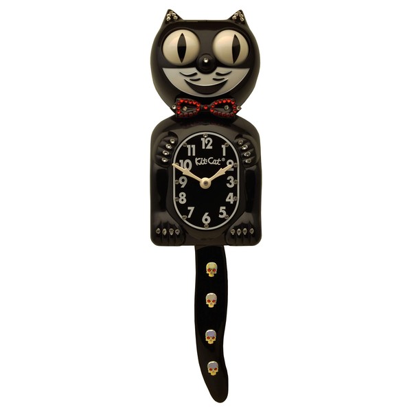Kit Cat Klock Hand Crafted Skull Tail/Bow Crystals Jeweled Clock