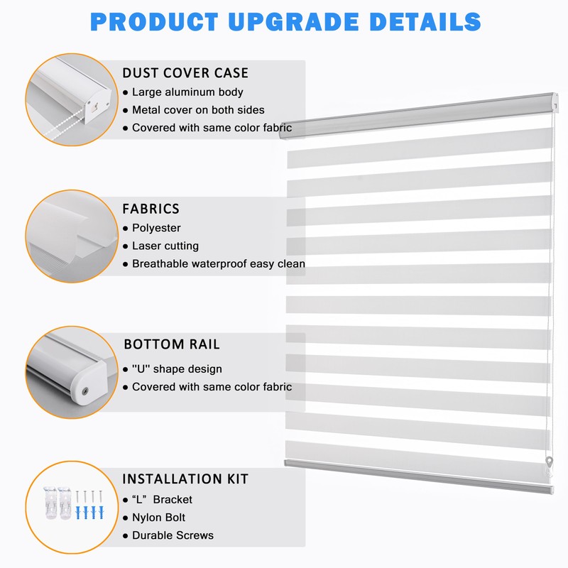 JIANGPIN TEXTILE Zebra Roller Shades, Dual Layer Roll Up Blind
