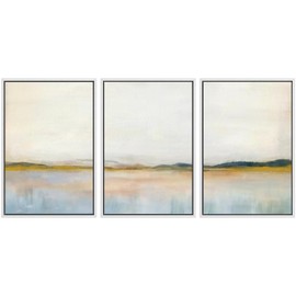 SIGNWIN Framed Canvas Print Wall Art Set Grunge Watercolor Pastel Lake Landscape Nature Abstract Illustrations Fine Art Decorative Nordic Rustic for Living Room, Bedroom, Office - 16"x24"x3 White