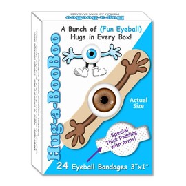 Hug-a-BooBoo ¡Ojos que se abrazan! Vendas adhesivas súper divertidas para ojos de, ¡Las increíbles vendas que se abrazan! Personajes con brazos que se abrazan. Caja de 24 unidades.