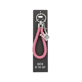 Depesche 11807-004 Keyring with Braided Loop Imitation Leather with Metal End Pink with Metal Pendant with "Queen of the Day" Lettering, pink