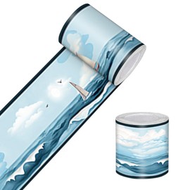 HOMETITUTE Wallpaper Border Peel and Stick Nautical Wall Trim Self Adhesive Lighthouse Sailboat Accent Strip for Bathroom Bedroom Living Room Mirror Frame Hallway 4x196 Inch Ocean Wave Coastal Style