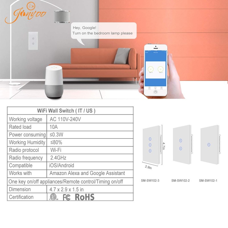 Jinvoo WiFi smart wall touch light switch, smart phone remote