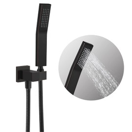 gotonovo Oil-Rubbed Bronze Solid Brass Hand Held Shower Head Wall Mount Square Single Function With Wall Connector and Hose Handheld Showerheads Set