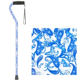 Nova Joy Designer Offset Walking Cane for Seniors - Unisex Adjustable Lightweight Aid with Foam Handle, Wrist Strap and Anti-Rattle Lock - Essential Mobility Support - Blue Porcelain