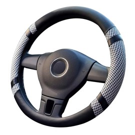 Lifetooler Auto Lenkradbezug Leder Ice Silk Universal 38cm(15") Lenkradhülle Atmungsaktiver Anti Rutsch Steering Wheel Cover für Auto Van Truck SUV (grau)
