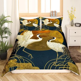 Castle Fairy Crane - Juego de funda de edredón individual, juego de 2 piezas para niños, adolescentes y adultos, decoración de habitación de animales, plantas de animales, funda de edredón estilo