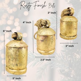 Set of 3 Harmony Chic Cow Bells Huge Rustic Christmas Vintage Handmade Hanging Lucky Bells On Rope (Country Rustic, Large)