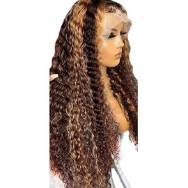 Lakaisa Kinky Curly Wig Human Hair Glueless Wig Wear and Go Wig Women's Real Hair 13 x 1 HD Lace Front Wig Pre Plucked Natural Hairline with Baby Hair P427 Highlight Blonde Colour 26 Inches / 66 cm