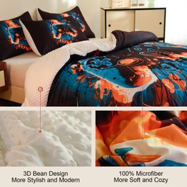 Cyusri Video Game Twin Size Comforter Set for Boys Kids Teens Gamepad Gaming Controller and Fire Pattern Bedding Set- 3 Piece Quilt with 2 Pillowcases (68"x90")