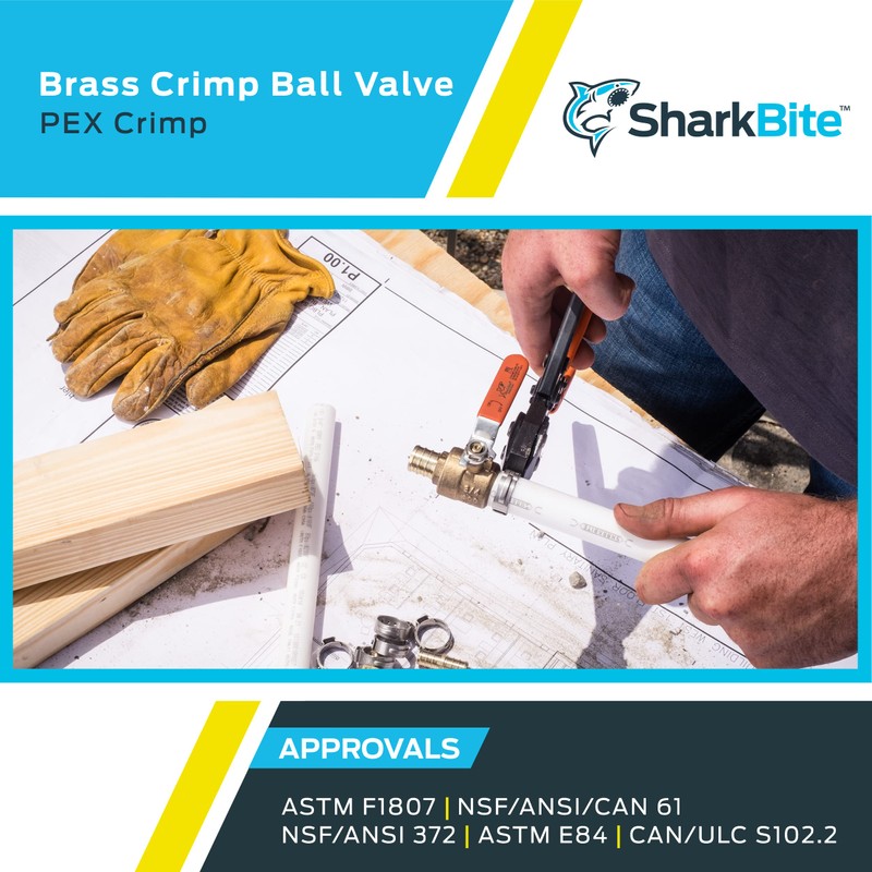 SharkBite 3/4 Inch Crimp Ball Valve, Brass Plumbing Fitting, PEX