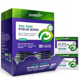 Pureskin Eyelid Wipes with Tea Tree Oil - No-Rinse Eye Lid Scrubs (160 Count)