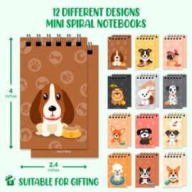 Decorably 24 Pack Dog Themed Mini Notebooks for Kids - 12 Adorable Designs 2.4x4in Small Notebooks for Kids, Spring-Bound, 20 Sheets