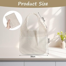 Adiwo Knitted Handbags for Women, Retro Hollow Tote Bag, Mesh Beach Bag, Crochet Beach Bag, Holiday Bags for Women, Bohemian Style for Holiday, Daily Work, Shopping, Travel (Beige)
