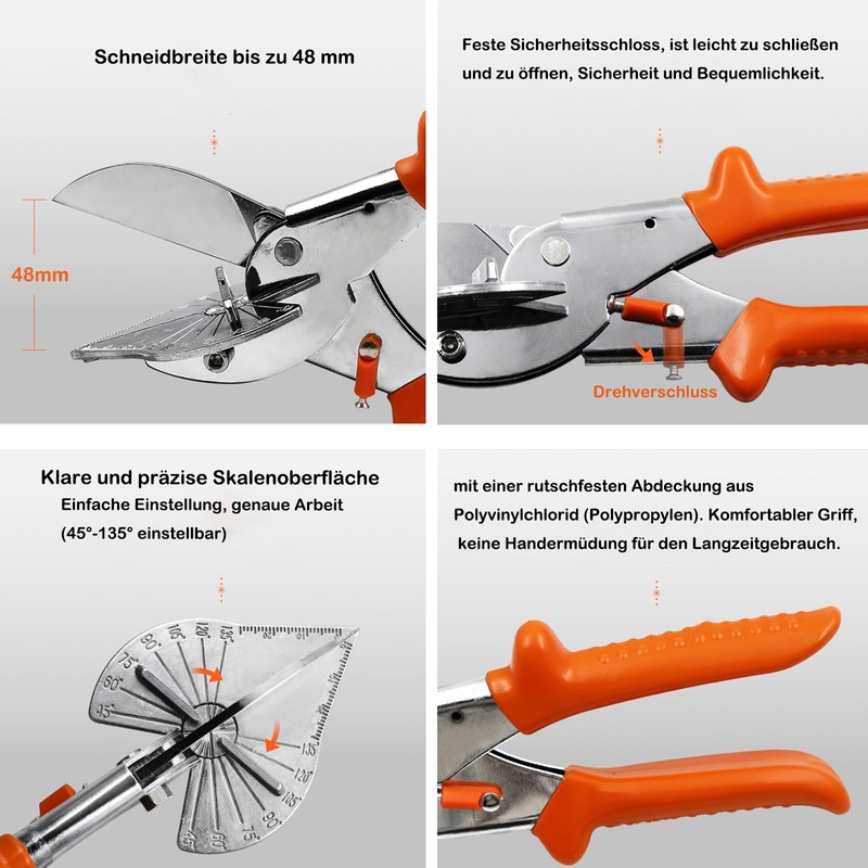 Precision Multi-Angle Mitre Shears, 45°-135° Angle Scissors, Multifunctional Trunking Scissors
