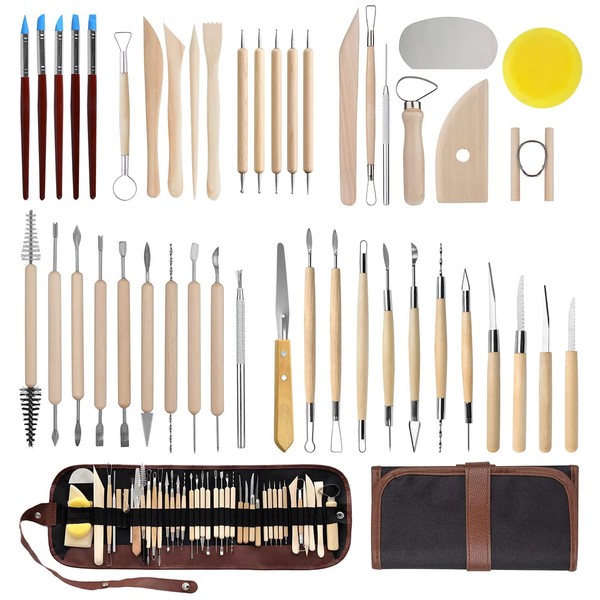 Reforung Modelling Tool Set, 46 Pieces Polymer Clay Tool Pottery Tool Ceramic Sculpture Clay Tool Kit Double-Sided Carving Tools Sculpting Tools with a Storage Bag