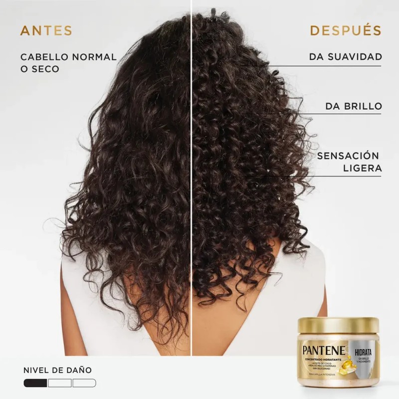 Mascarilla para cabello Pantene Hidrata, da Brillo y Movimiento con
